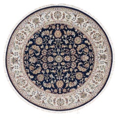 Tappeto rotondo in lana e seta annodato a mano 5
1 "x5
1" Navy Nain con motivo floreale