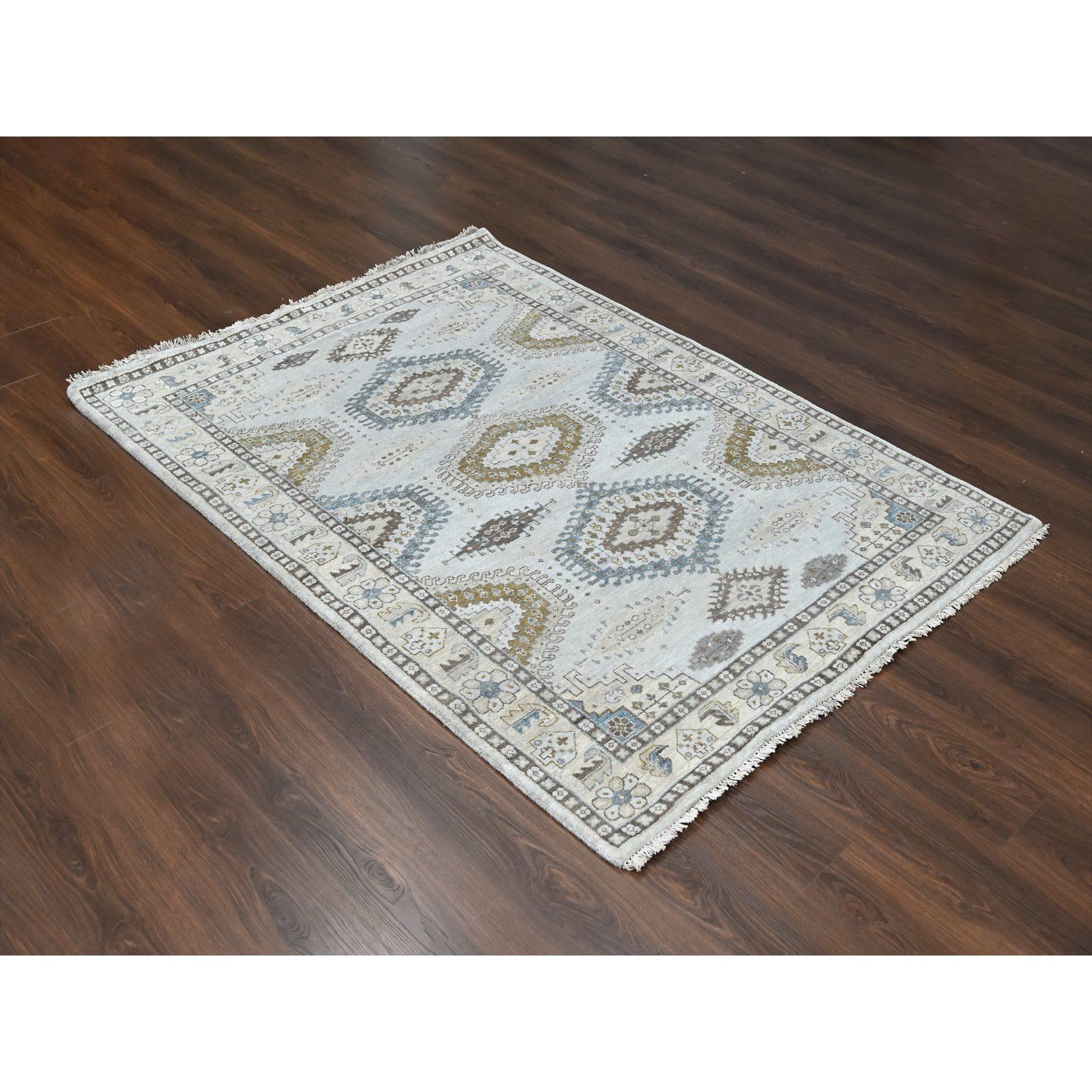 Cloud Gray, Persian Village Inspired Geometric Elements Design, Pure Wool, Natural Dyes, Denser Weave, Hand Knotted, Oriental Rug
Primary materials: Wool
Latex: No Pile 
height: 0.25 Inches
Style: Traditional
Primary color: Grey
Secondary colors: