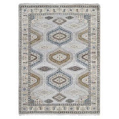 5'1"x6'10" Cloud Gray Persian Village Inspired Pure Wool Hand Knotted Rug
