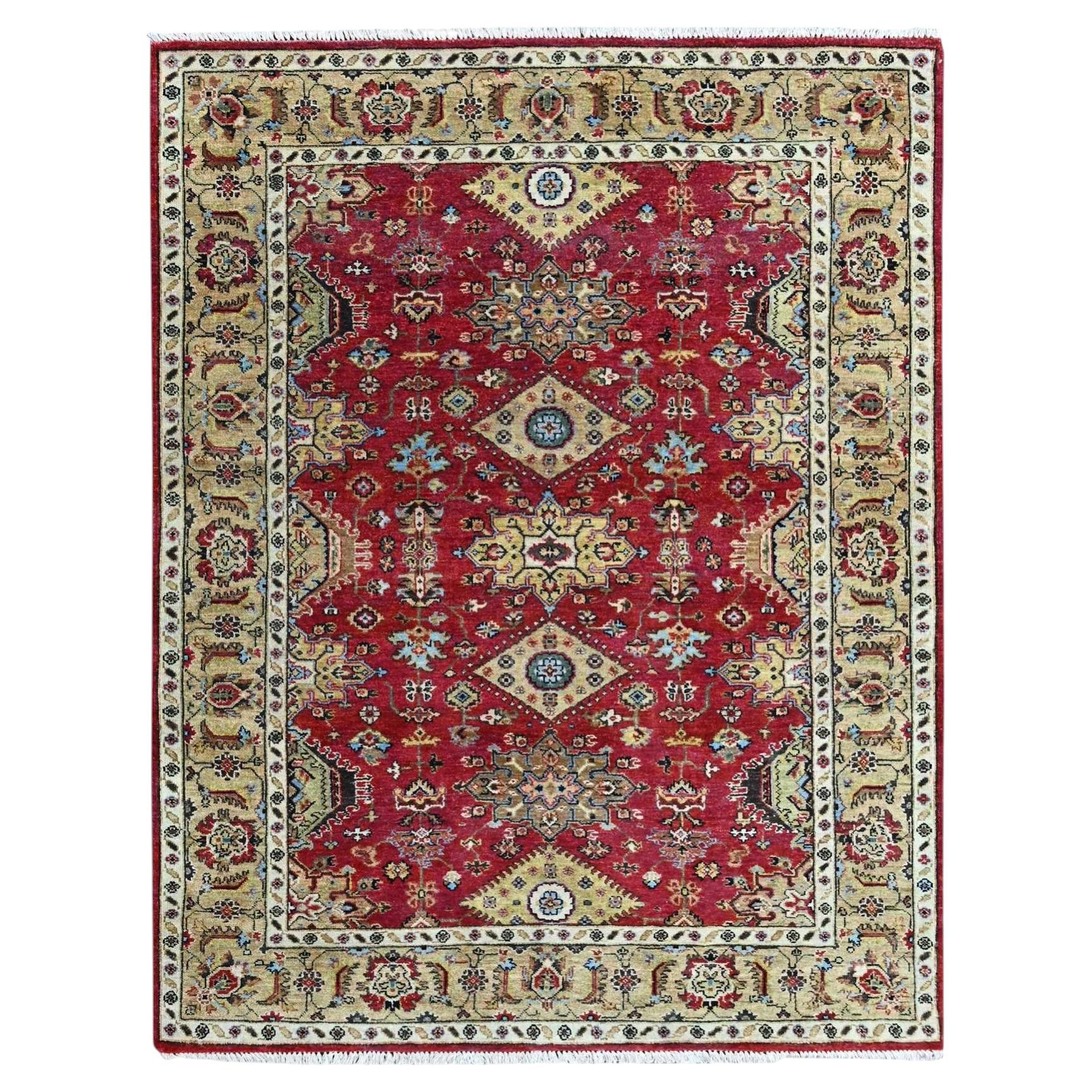 5'1"x6'10" Crimson Red Karajeh Design Pure Wool Hand Knotted Oriental Rug