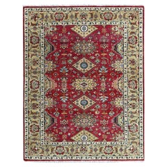 5'1"x6'10" Crimson Red Karajeh Design Pure Wool Hand Knotted Oriental Rug