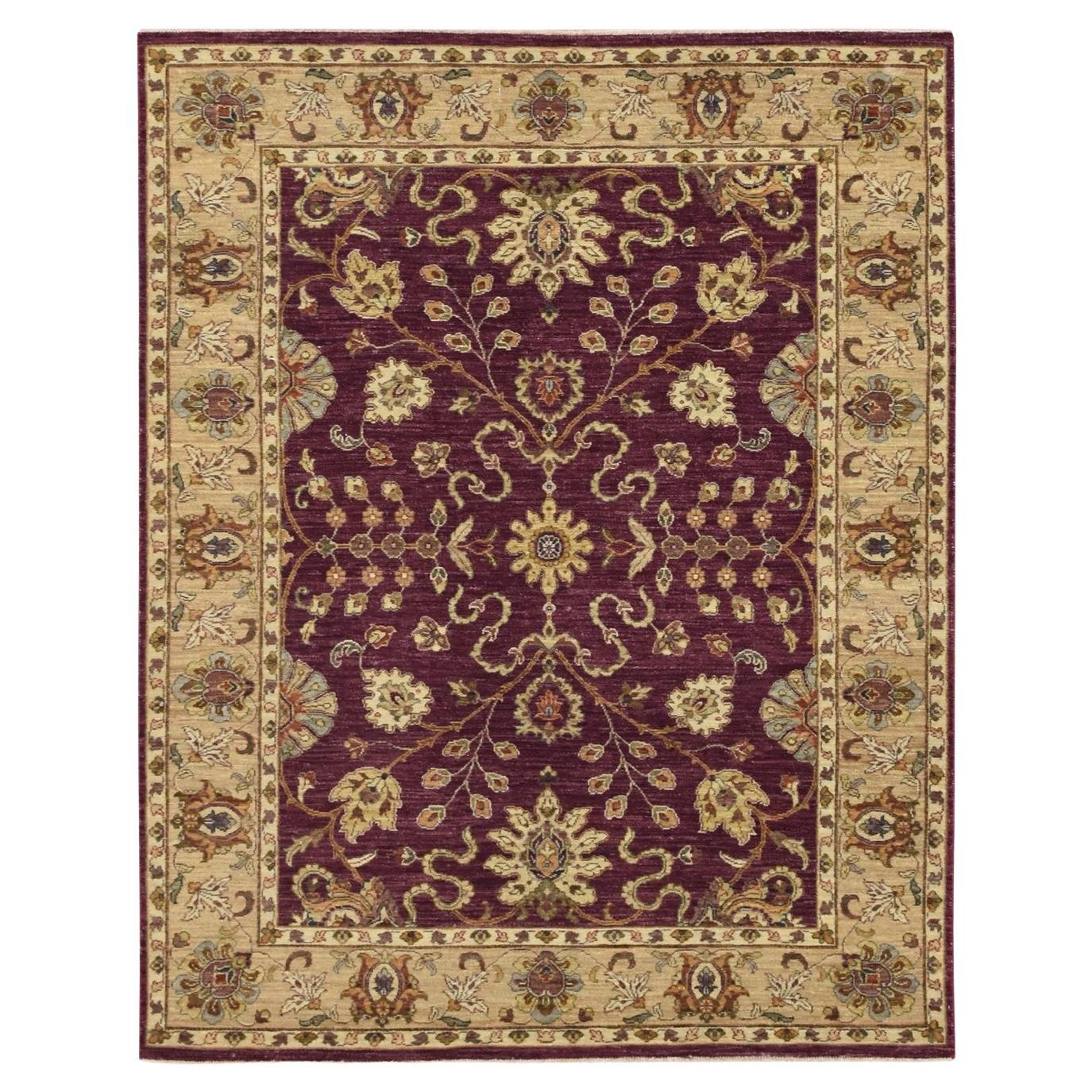 5'1"x6'5" Red Agra with Ziegler Design Leaf Pattern Hand Knotted Pure Wool Rug For Sale