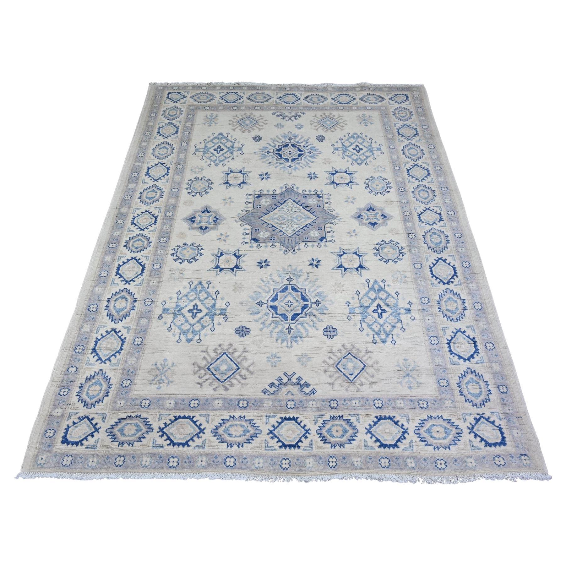 5
1"x6
6" Feather White Kazak High Grade Wool Hand Knotted Oriental Rug For Sale