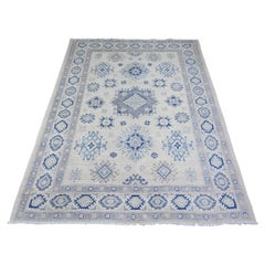 5'1"x6'6" Feather White Kazak High Grade Wool Hand Knotted Oriental Rug