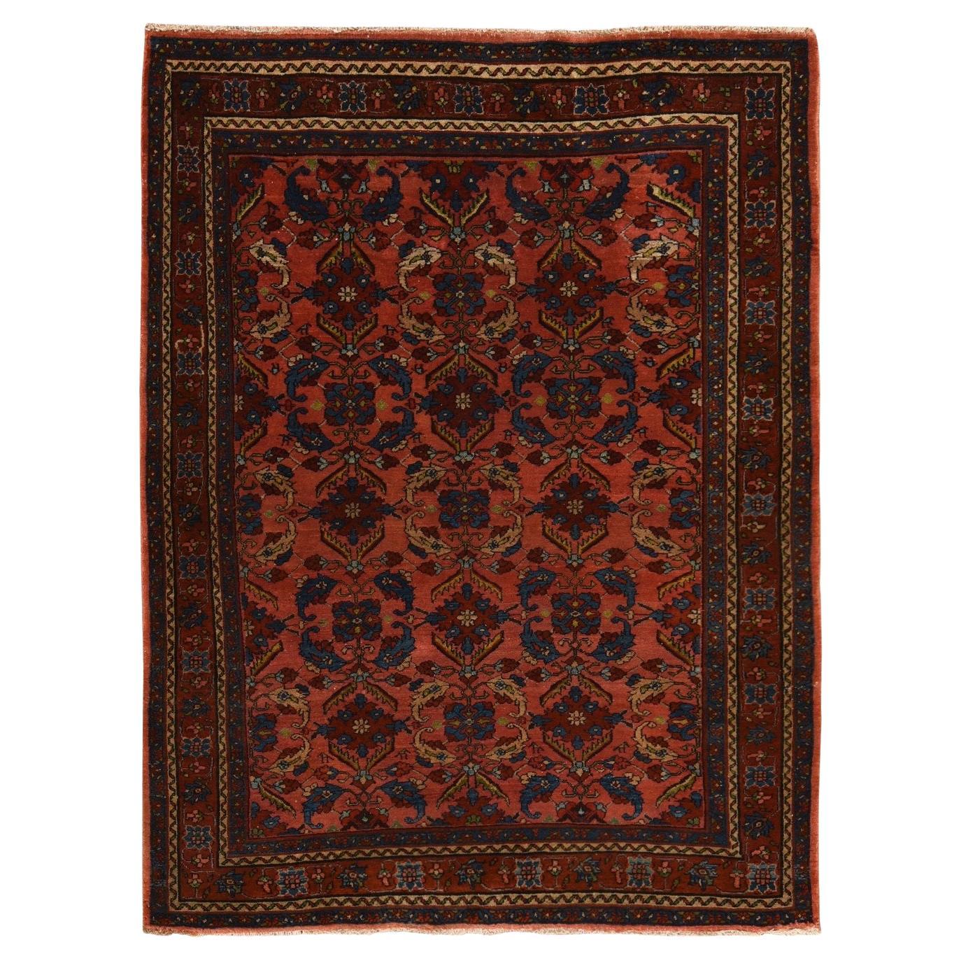 5'1 "x6'6" Rot Antik Persisch Lilihan Rosette Design Handgeknüpft Reine Wolle Teppich im Angebot