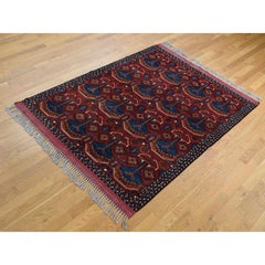 5'1"x6'6" Tuscan Red, Afghan Ersari, Pure Wool, Hand Knotted Oriental Rug