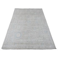 5'1"x6'7" White Wool Afghan Angora Oushak Leaf Design Hand Knotted Oriental Rug