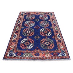 5'1 "x6'8" Tappeto Afghano Ersari Tinture Naturali Piedi d'Elefante Design in Lana Annodato a Mano