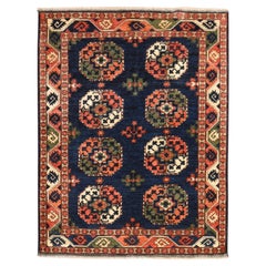 5'1"x6'8" Blue Afghan Ersari with Elephant Feet Design Hand Knotted All Wool Rug