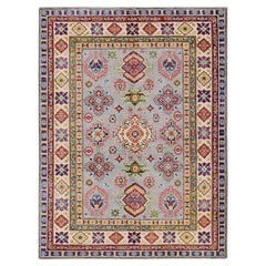 5
1 "x6
9" Wolke Grau Kazak mit Stammesmotiven Hand geknüpft alle Wolle Orientteppich