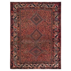 5
1 "x6
9" Picante Rouge Vintage Persan Shiraz Worn Out Hand Knots Rugs Pure Laine