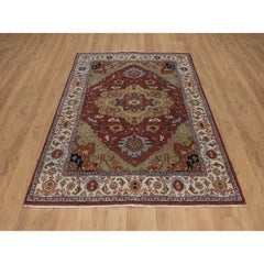 5'1"x7' Red Antiqued Fine Heriz Re-Creation Hand Knotted Wool Oriental Rug