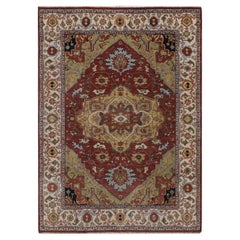 5'1"x7' Red Antiqued Fine Heriz Re-Creation Hand Knotted Wool Oriental Rug