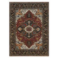 5
1"x7
Ruby Red Hand Knotted Wool Antiqued Fine Heriz Revival Oriental Rug