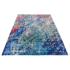 5'1 "x7' Bleu saphir, THE PEACOCK, Soie Sari, Noué à la main, Tapis d'Orient