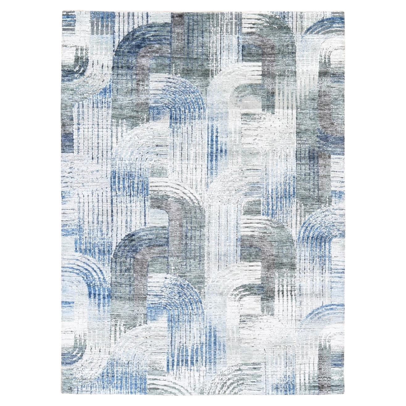 5'1 "x7' THE INTERTWINED PASSAGE Handgeknüpfter Teppich aus Seide und strukturierter Wolle