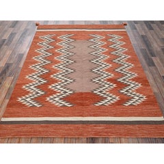 5'1"x7'1" Burnt Orange Flat Weave Southwest Geometric Design Hand Woven Wool Rug