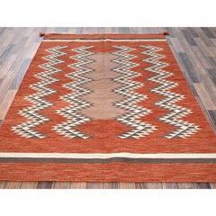 5'1"x7'1" Burnt Orange Flat Weave Southwest Geometric Design Hand Woven Wool Rug