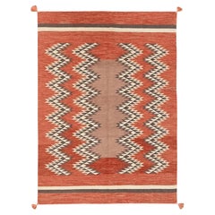 5'1"x7'1" Burnt Orange Flat Weave Southwest Geometric Design Hand Woven Wool Rug