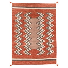 5'1"x7'1" Burnt Orange Flat Weave Southwest Geometric Design Hand Woven Wool Rug