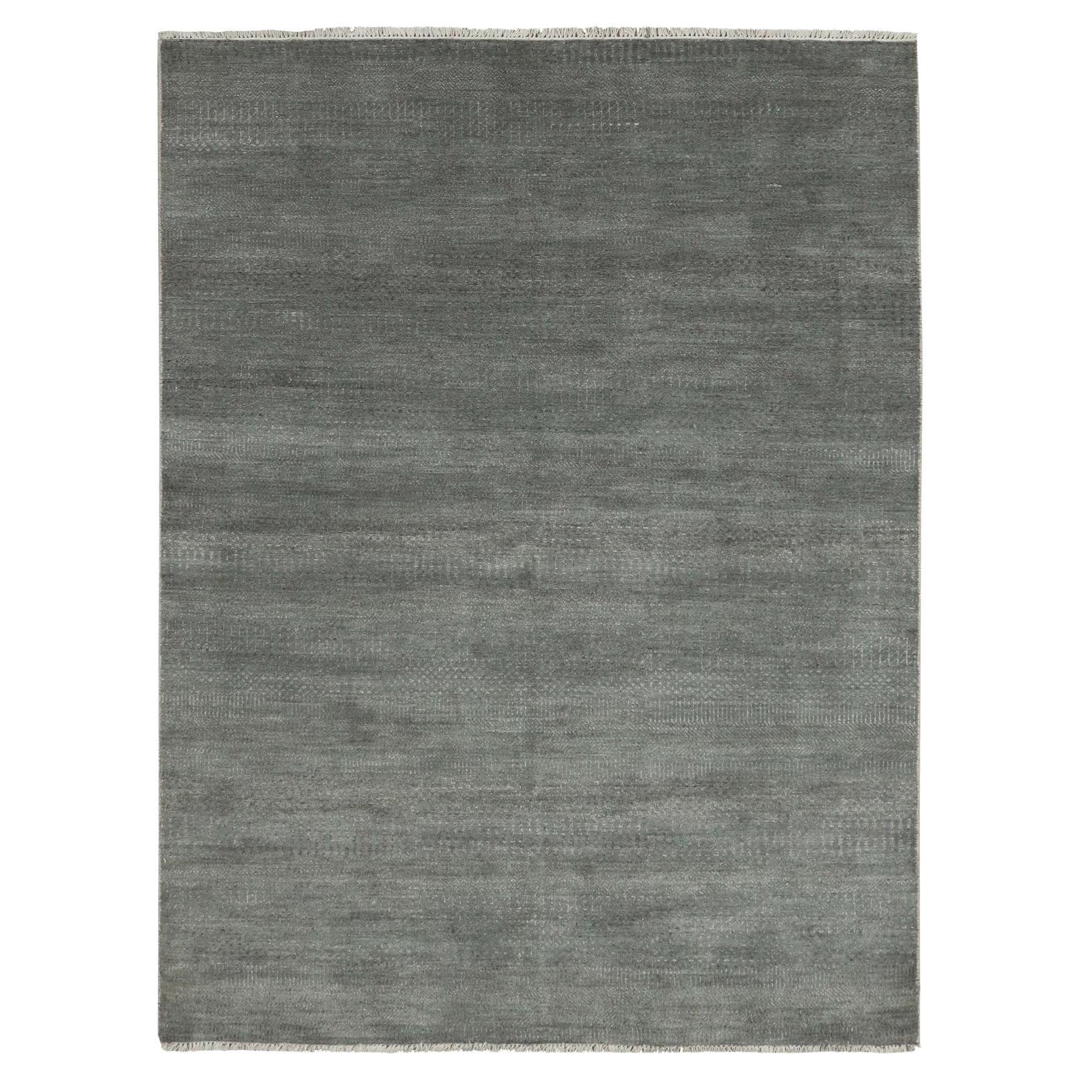 5
1 "x7
1" grigio, disegno di erba annodato a mano, tessuto densamente, tappeto in lana e seta