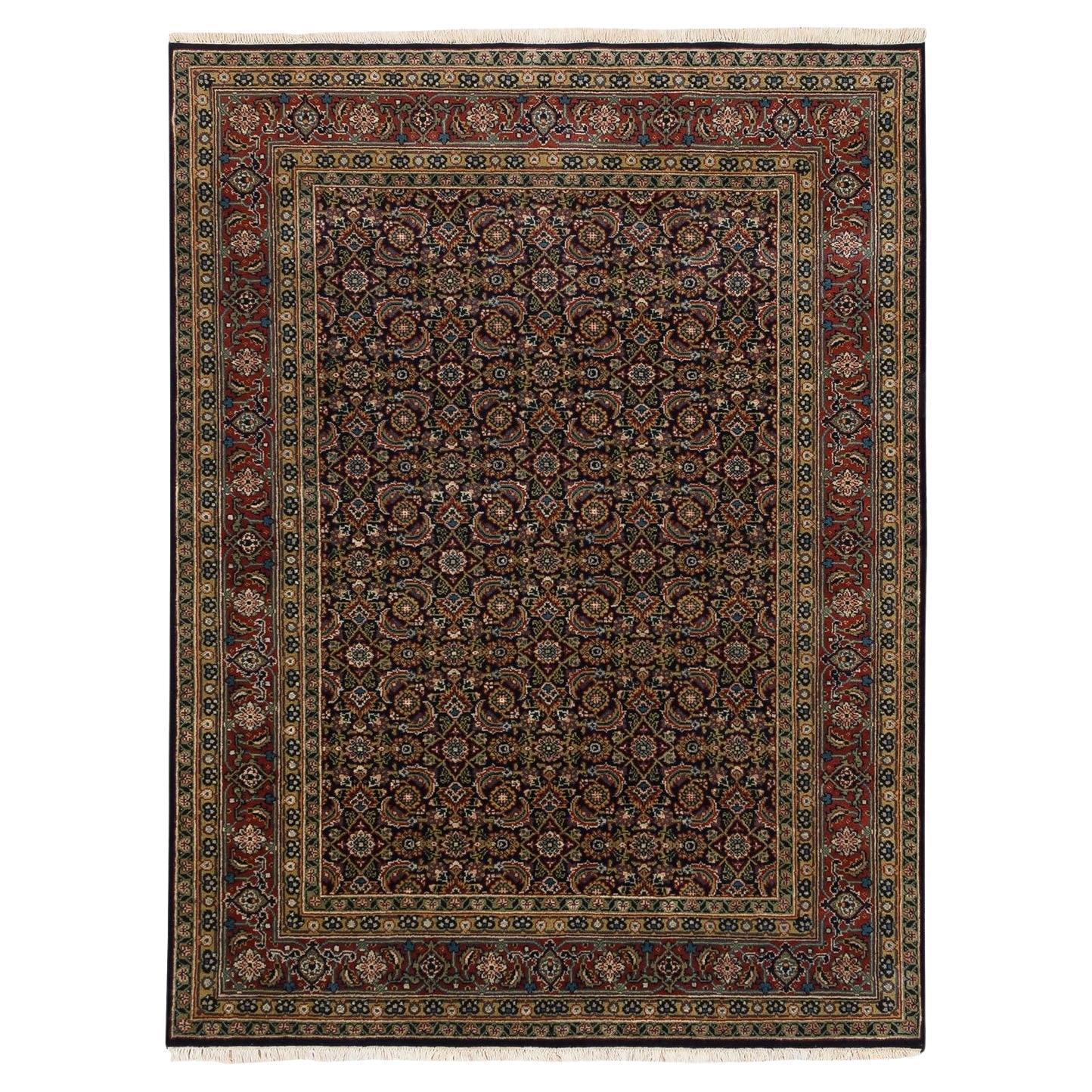 5'1 "x7'1" Ink Black Tapis noué à la main en laine filée All Over Herat Design Rugs