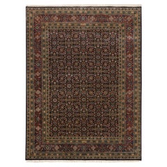 5'1 "x7'1" Ink Black Tapis noué à la main en laine filée All Over Herat Design Rugs