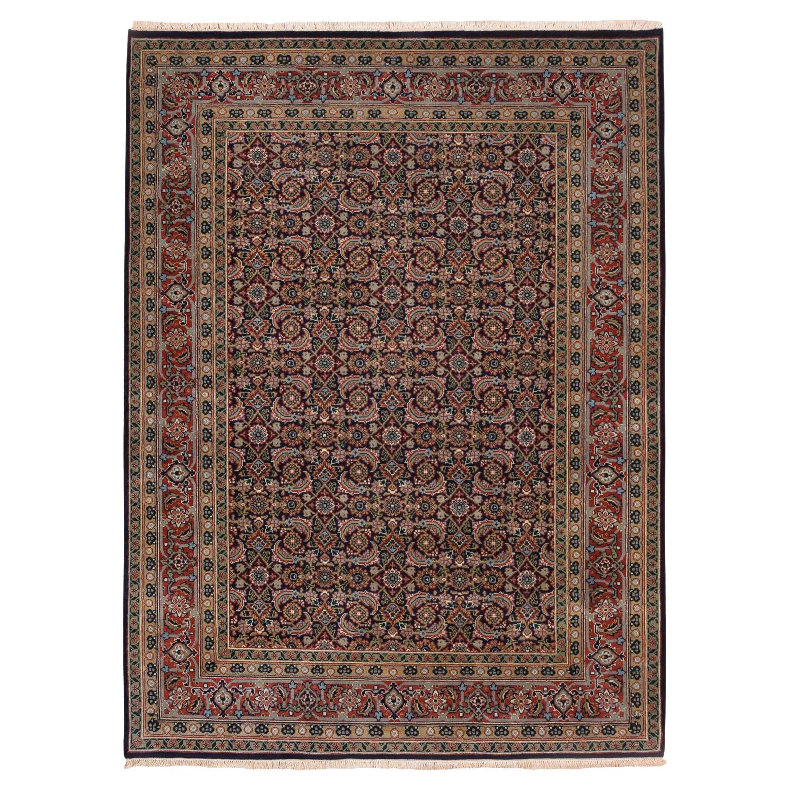 5'1 "x7'1" Jet Black All Over Herat Design Rugs Laine nouée à la main et filée à la main en vente