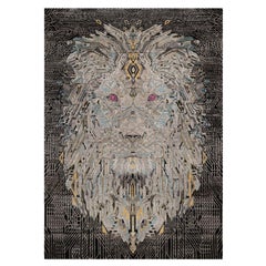 5
1"x7
1" Onyx Black Maharaja Lion Wool 
Silk Hand Knotted Oriental Rug