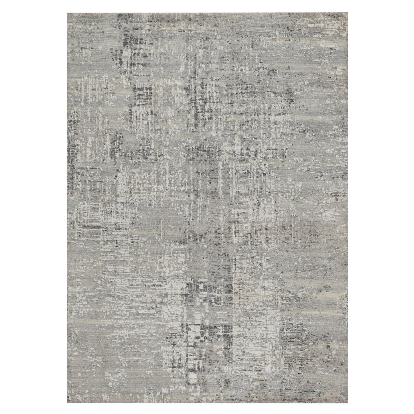 5'1"x7'1" Pastel Gray Hand Knotted Modern Erased Design Undyed Natural Wool Rug