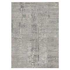 5'1"x7'1" Pastel Gray Hand Knotted Modern Erased Design Undyed Natural Wool Rug