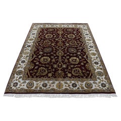 5'1 "x7'1" Rosso, Design del Rajasthan, Tappeto annodato a mano metà lana e metà seta