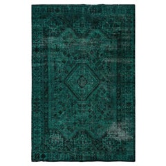 5'1"x7'10" Green Vintage Overdyed Persian Shiraz Hand Knotted Wool Oriental Rug
