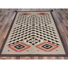5'1"x7'2" Khaki Brown Southwest Geometric Design Hand Woven Flat Weave Wool Rug