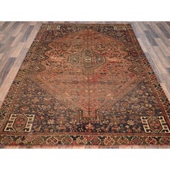 5'1"x7'2" Rust Orange Vintage Persian Shiraz Worn Down Hand Knotted Wool Rug