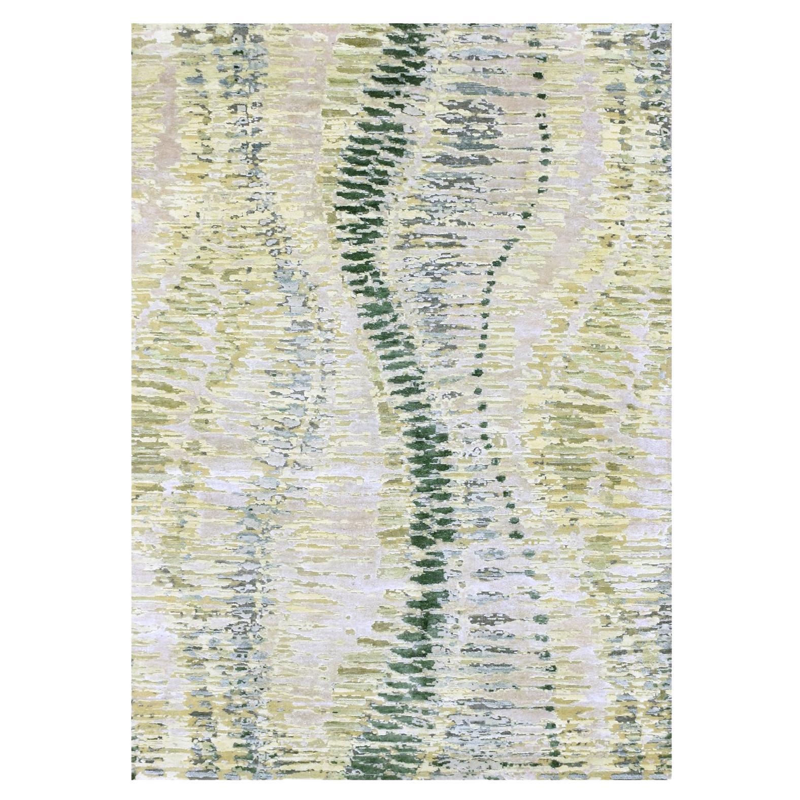 5'1 "x7'3" Eden Green Crocodile Safari Design Borderless Silk Hand Knots Rugs