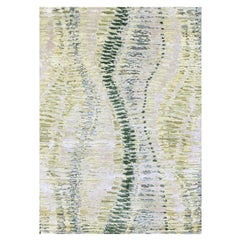 5'1 "x7'3" Eden Green Crocodile Safari Design Borderless Silk Hand Knots Rugs