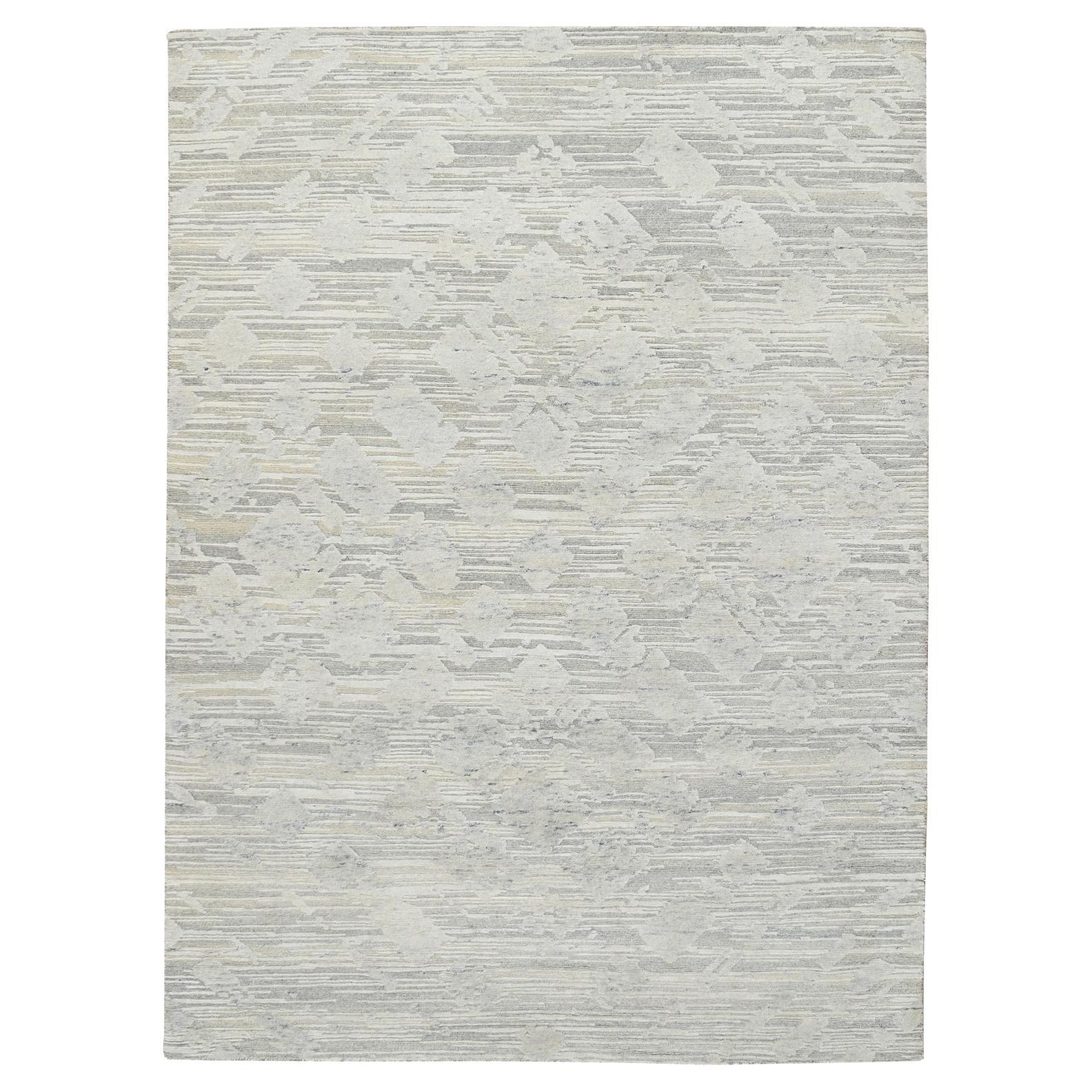 5'1"x7'3" gris clair, design moderne, laine naturelle nouée à la main