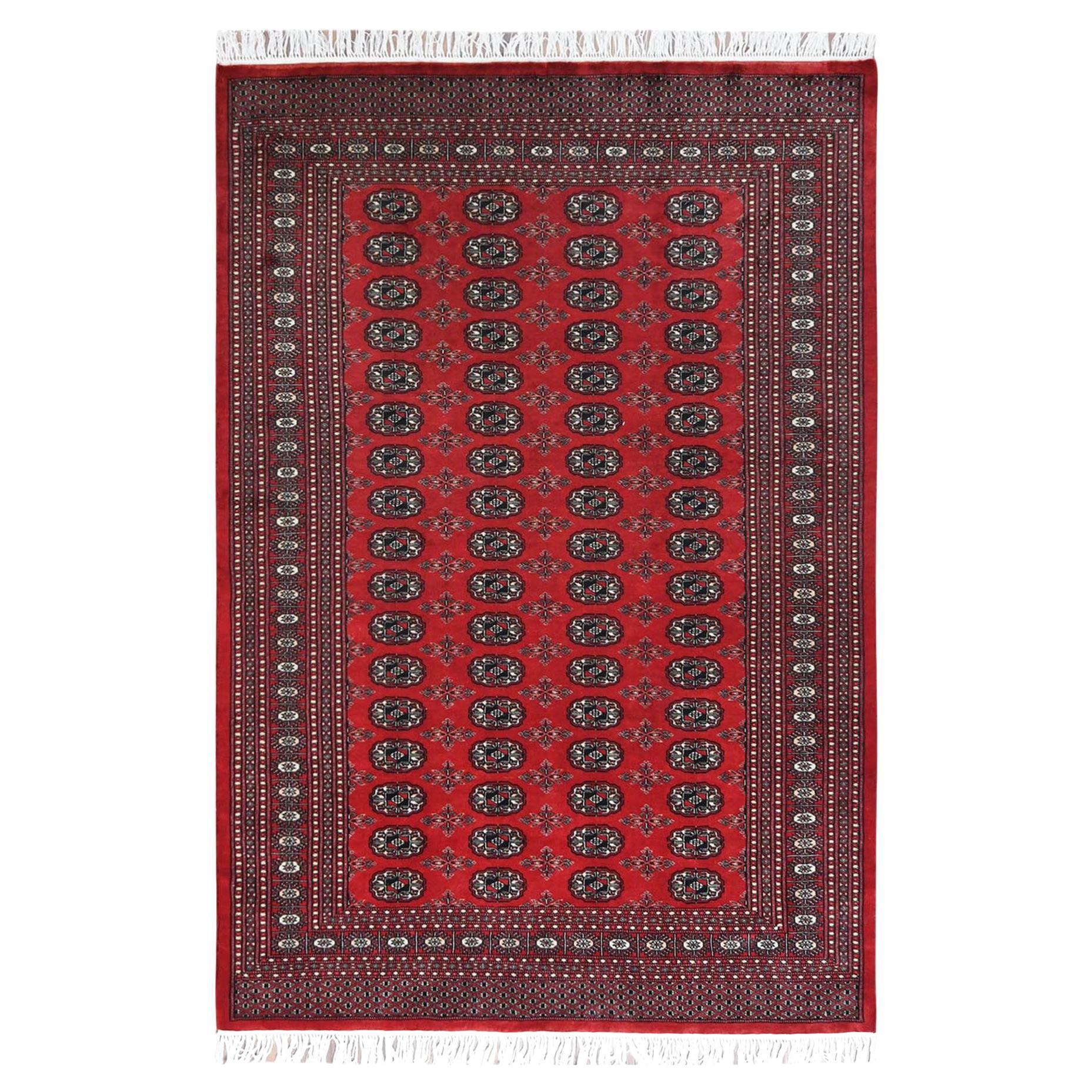 5'1"x7'6" 250 KPSI Silky Wool Hand Knotted Super Bokara Deep Rich Red Rug For Sale