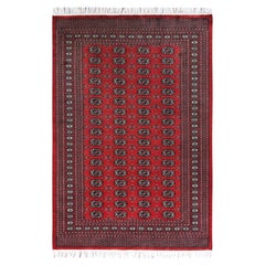 5'1"x7'6" 250 KPSI Silky Wool Hand Knotted Super Bokara Deep Rich Red Rug