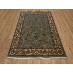 Tappeto orientale in lana neozelandese 5'1 "x7'6" blu oceano Tabriz Revival annodato a mano