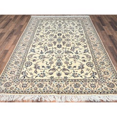 5'1"x7'8" Ivory Persian Nain Wool and Silk 400 KPSI Hand Knotted Oriental Rug