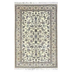 5
1"x7
8" Ivory Persian Nain Wool and Silk 400 KPSI Hand Knotted Oriental Rug