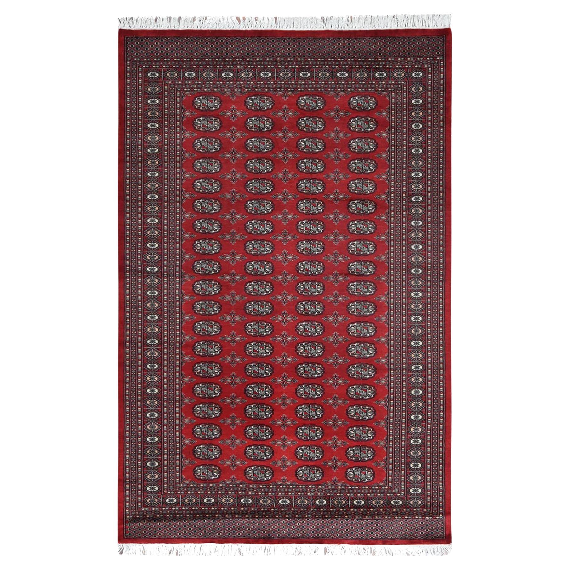 5
1"x7
9" Red Hand Knotted Super Bokara 250 KPSI Silky Cool Rug