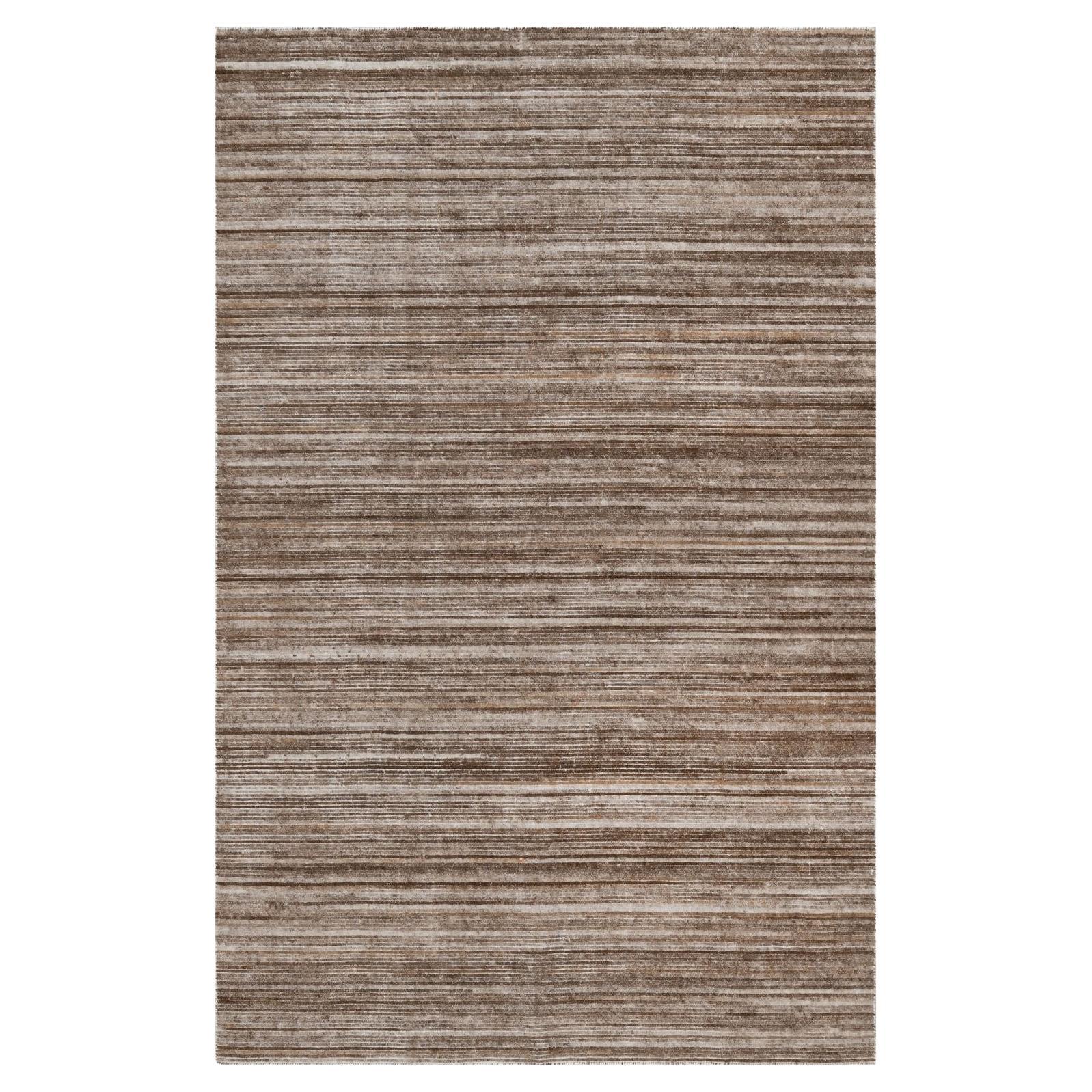 5'1 "x8'1" Braun bunt strukturiert Modernes Design Reine Wolle Handgewobener Teppich im Angebot