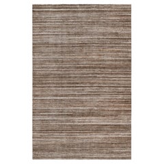 5'1 "x8'1" Braun bunt strukturiert Modernes Design Reine Wolle Handgewobener Teppich