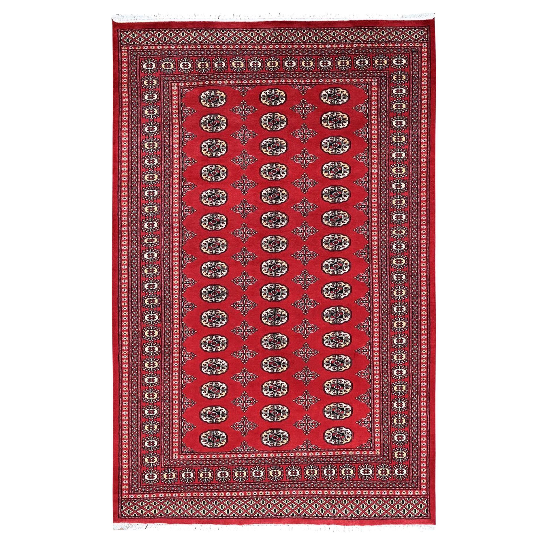 5'1"x8'1" Red Princess Bokara with Geometric Medallions Hand Knotted Wool Rug