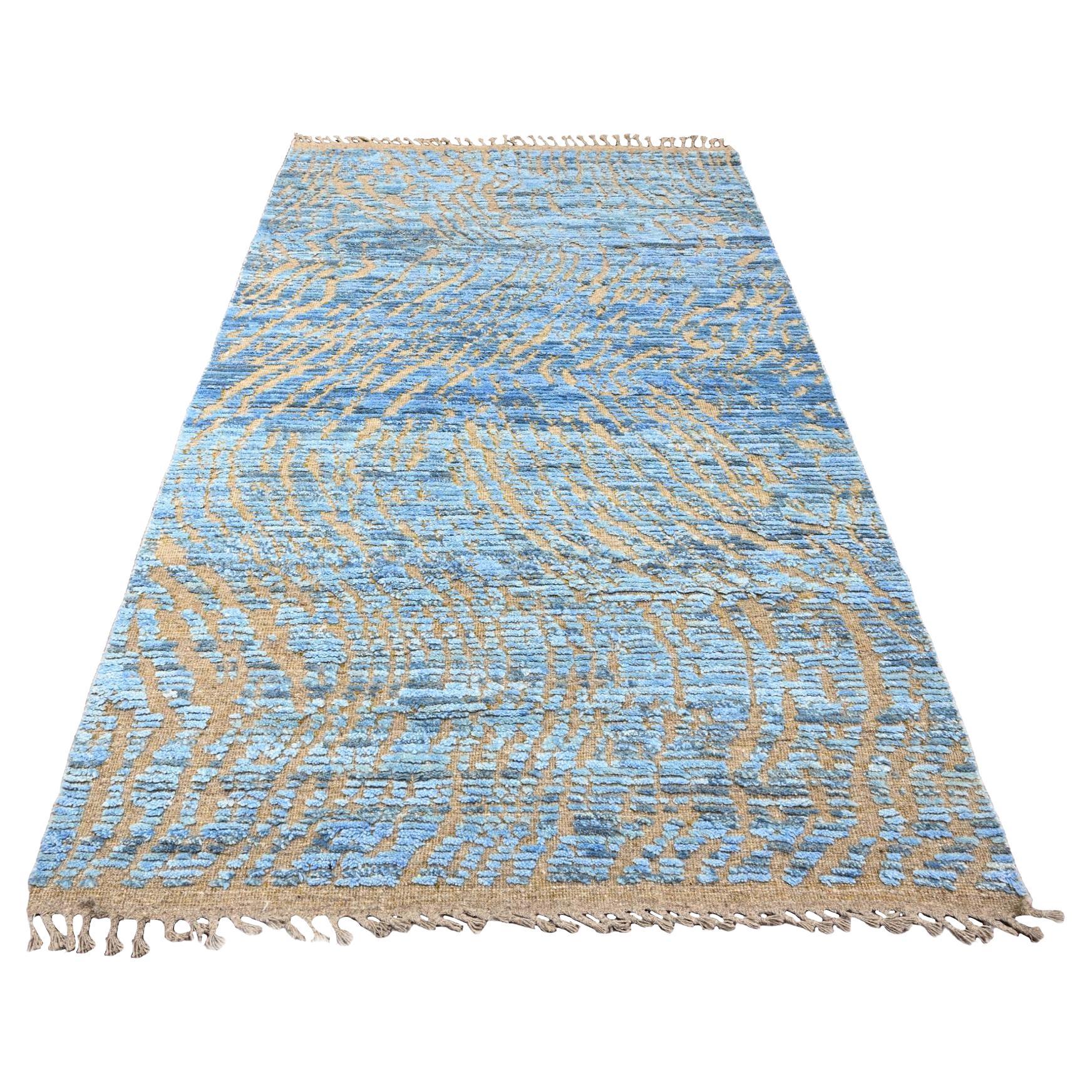 5'1 "x8'2" Blauer marokkanischer Teppich mit modernistischem Design, handgeknüpft aus reiner Wolle