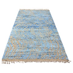 5'1 "x8'2" Blauer marokkanischer Teppich mit modernistischem Design, handgeknüpft aus reiner Wolle