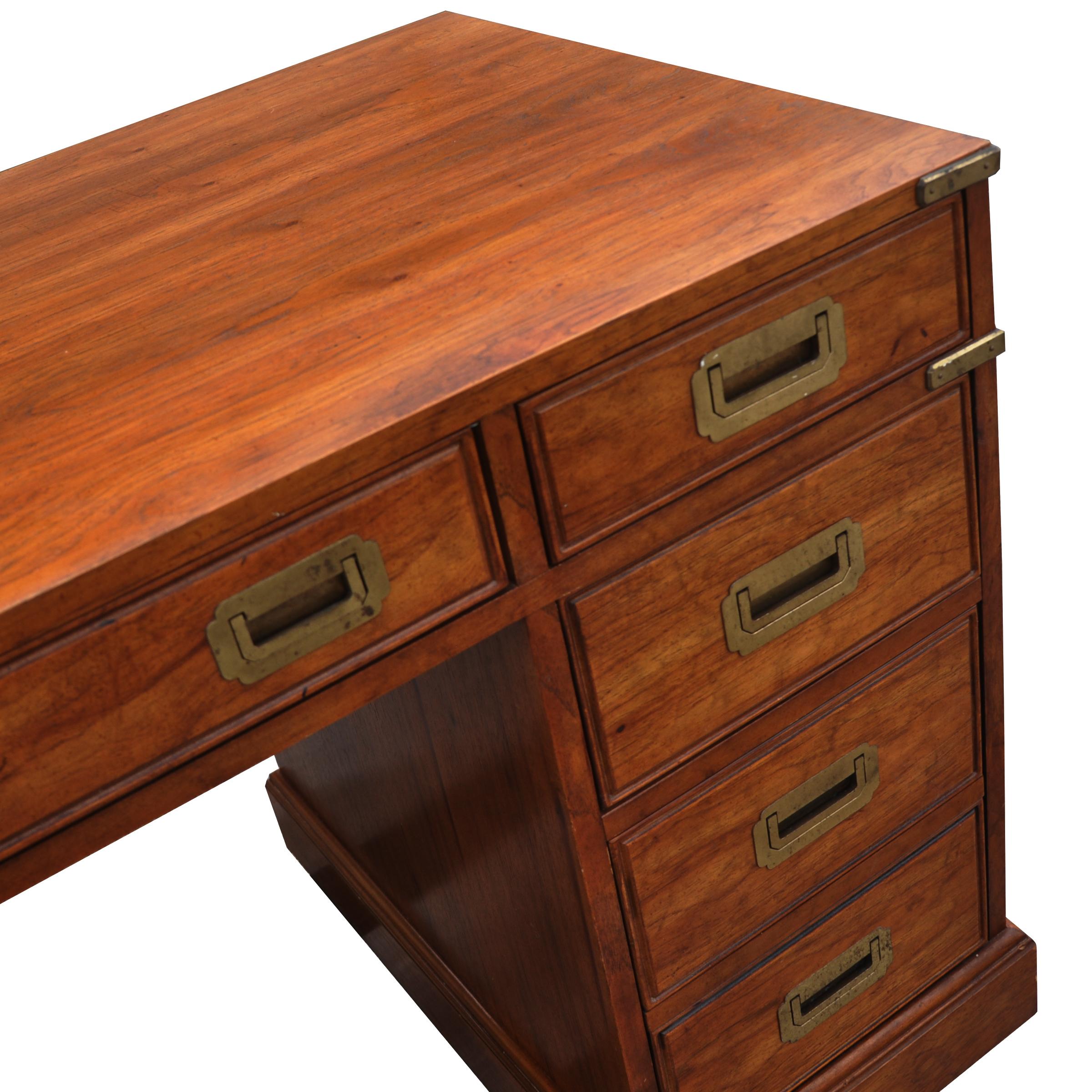 Oak Campaign Style Desk by National Mt. Airy